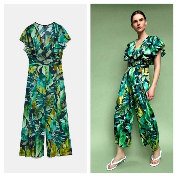 NEW!! HP 🥳🥳🥳Zara Leaf Print Jumpsuit - Picture 4 of 10